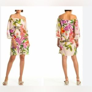 Trina Turk Off Shoulder Tassel Mini Dress Boho Chic Lined Resort Party